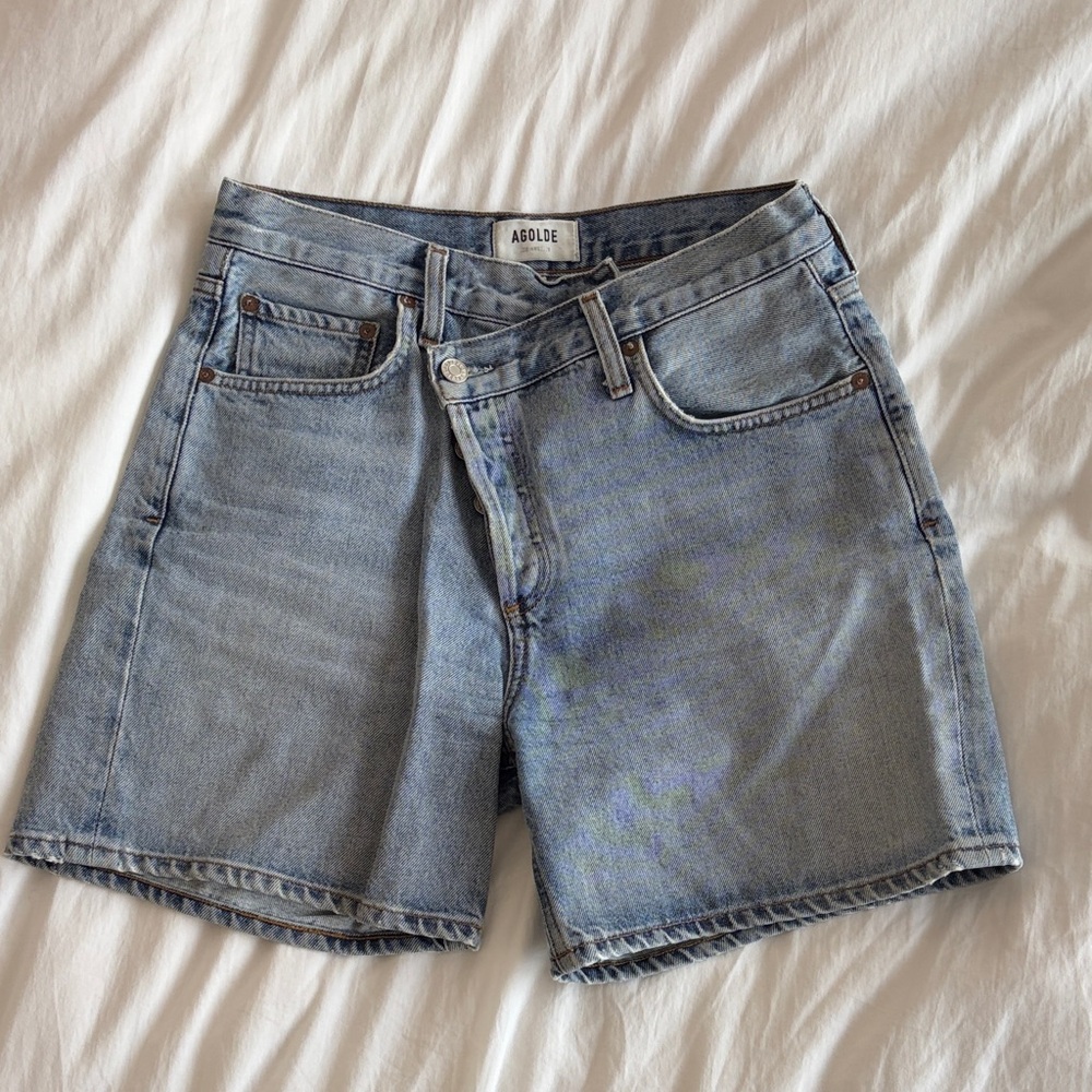 Agolde Light Blue High-Rise Denim Shorts